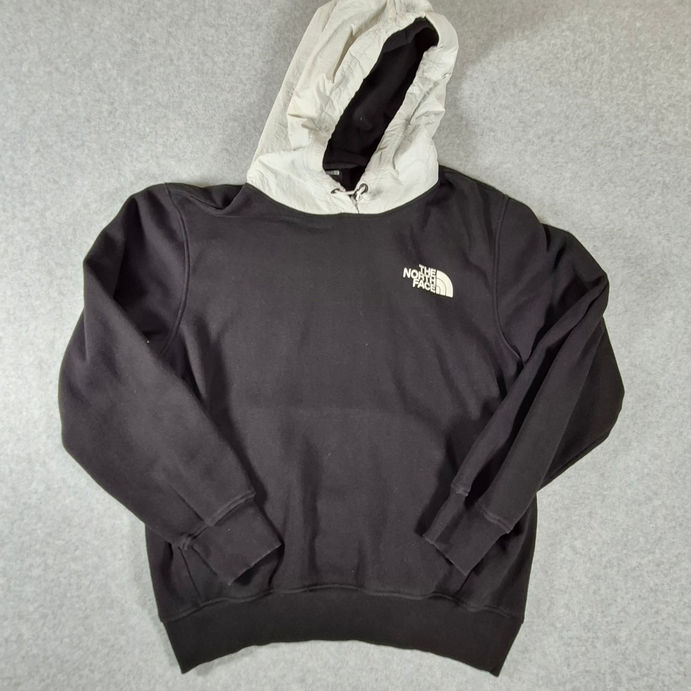 The North Face Hoodie Mens Medium Black Grey Graphic Mountain Pullover